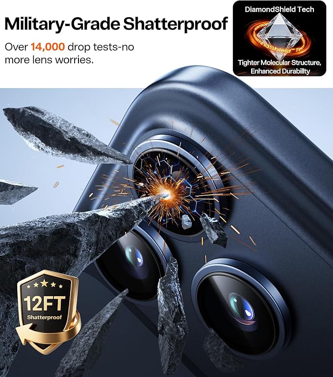 TORRAS 3-Year Ultimate Durability for iPhone 17 Pro Max/17 Pro Camera Lens Protector-1:1 Invisible Fit &amp Ultra Clarity Military-Grade 9H+ Aerospace Glass Anti-Scratch Metal Frame Deep Blue