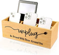 Bamboo Wood Phone Box – Unplug from Phones Tablets and Electronics for Study Meetings and Family Time Phone Holder Organizer with Charging Holes Farmhouse Style Holds Up to 18 Phones-Wood