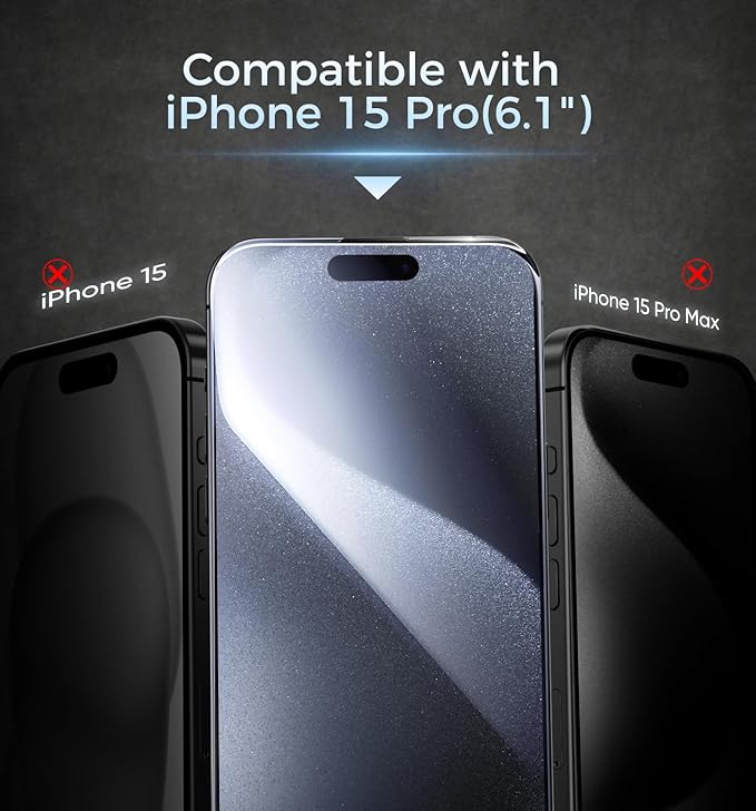 MAGIC JOHN 3rd Gen Upgraded for iPhone 15 Pro Privacy Screen Protector 6.1 Inch 25°Anti-Spy Screen Shockproof Tempered Glass Auto Dust-Removal Bubble Free Easy Installation 2 Pack