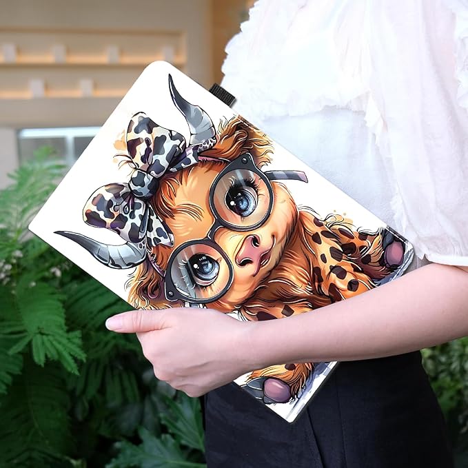 Case for All-New Amazon Fire HD 10 and 10 Plus Tablet (13th/11th Generation 2023/2021 Release) 10.1 - Slim Fit Standing Cover with Auto Sleep/Wake Highland Cow Cute Leopard Bow Baby Cow