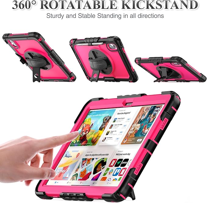 SEYMAC stock Case for Lenovo Idea Tab 11'' 2025/ Tab M11 2024/ K11 (TB336FU/TB330FU) Drop-Proof Case for Lenovo 11 inch with 360° Rotate Stand/Strap [Pen Holder] &amp Screen Protector Rose+Black