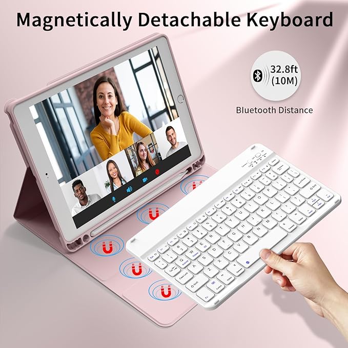 kenke for iPad 6/5th Generation Case with Keyboard 9.7 Inch 2018/2017 iPad Air 2/1 Detachable Wireless Bluetooth iPad Keyboard Case with Built-in Left Side Pencil Holder Auto Wake/Sleep (Pink)