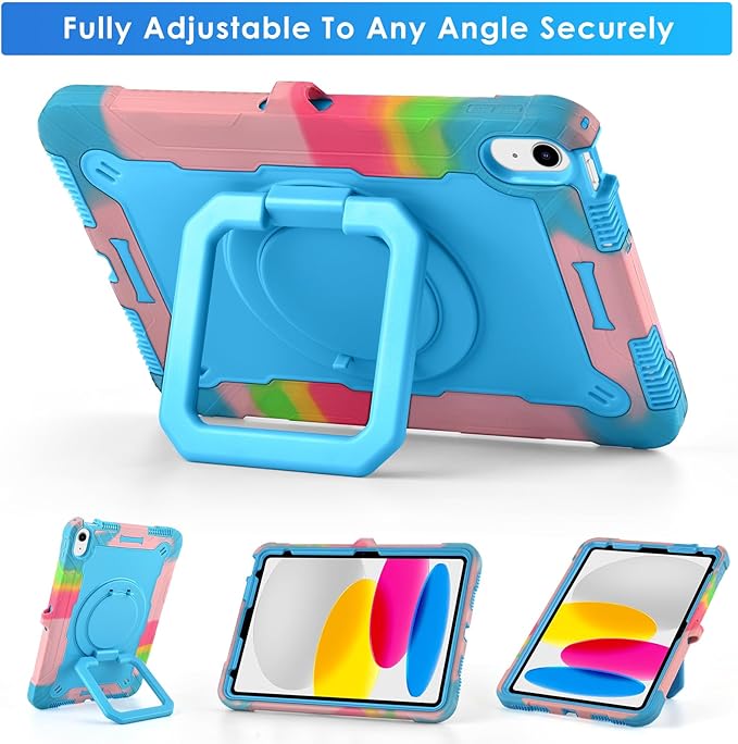 DETUOSI Case for iPad (A16) 11th Generation 11 Inch 2025 Shockproof Cover with 360°Rotatable Stand &amp Shoulder Strap Heavy Duty Case for iPad 10th Gen 10.9 Inch Camouflage Blue