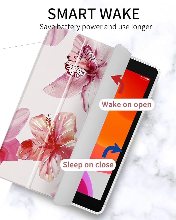 Fycyko Trifold Stand Case for iPad 10.2 InchiPad 9th/8th/7th Generation 2021/2020/2019 Aesthetic Ded Hibiscus Flower Print with Pencil Holder Shockproof Protective CoverDed Flower