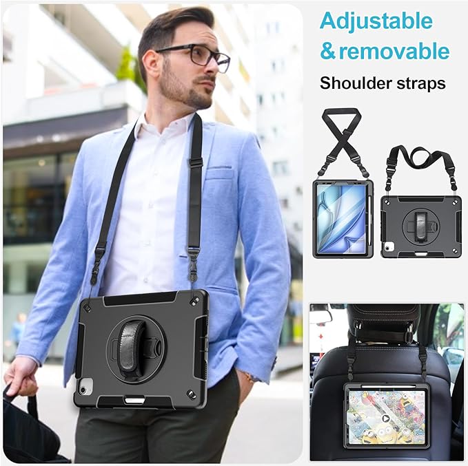 Case for iPad Air 11 M4 2026/ M3 2025/ M2 2024: TPU Cover for iPad Air 5th &amp 4th Generation 10.9 Inch (2020/2022) with Screen Protector- Stand- Handle- Shoulder Strap- Pencil Holder