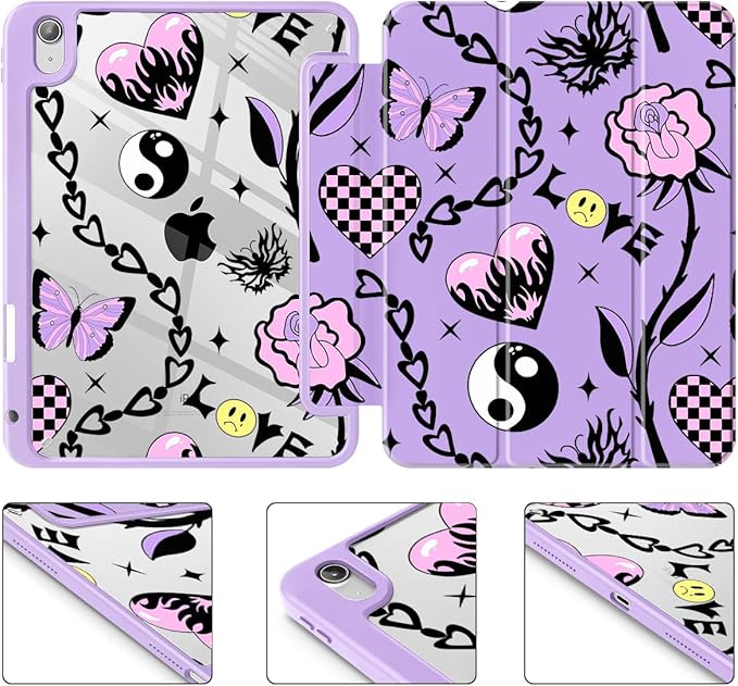 Case for iPad 11 inch A16 2025 Generation 11th / iPad 10.9 inch 2022 10th Gen Buit in Pencil Holder with Shockproof Cover Clear Transparent Back Shell Auto Wake/Sleep Y2K Emo Girl SD166