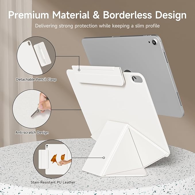 kenke Magnetic Case for iPad 11 Inch A16 2025/10th Generation 10.9 Inch 2022 with Detachable Clasp Slim Strong Magnetic Multi-fold Stand Cover with Pencil Holder Auto Wake/Sleep Cream White