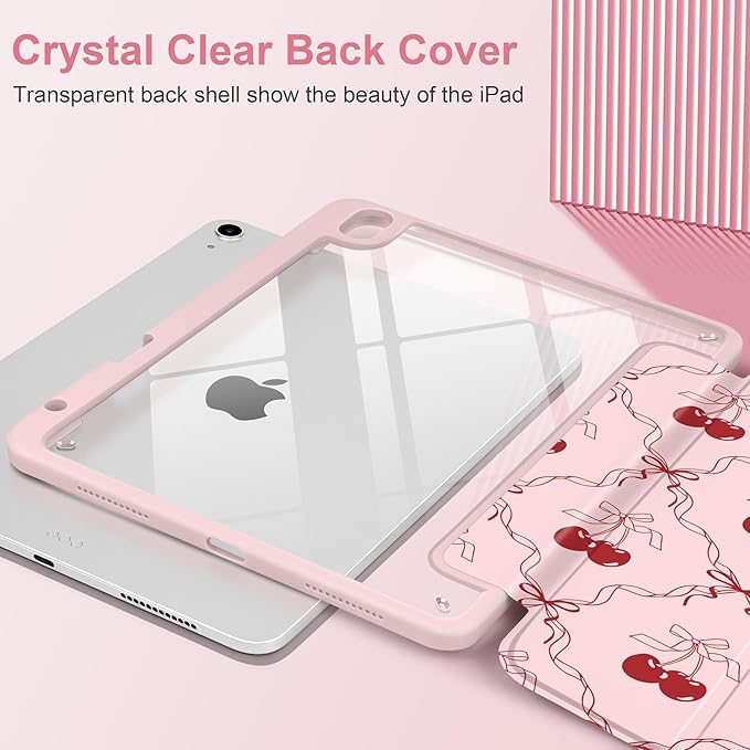 DONGKE Case for iPad Air 11-inch M4 2026 &amp M3 2025 &amp M2 2024 iPad Air 5th/4th Generation 10.9 2022/2020 [Built-in Pencil Holder] Clear Acrylic Back Trifold Stand Smart Cover Ribbon Swirl