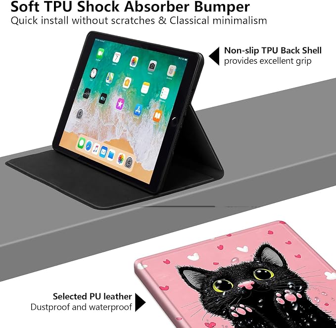Cute Black Cat Pink Paws Heart
