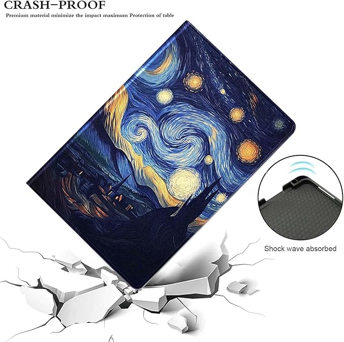 for iPad 10th Generation 10.9-inch CasePU Leather Cover with Auto Wake/SleepMulti-Angle Viewing Adjustable Stand.Van Gogh Starry Night