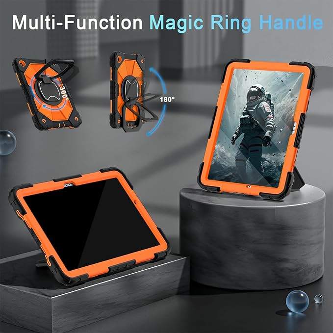 Case for Galaxy Tab A11 Plus/A9 Plus 11 Inch Heavy Duty Cases for Samsung Galaxy A11+/A9+ Tablet Case with Screen Protector 360 Rotating Stand Shoulder Strap Pen HolderBlack Orange