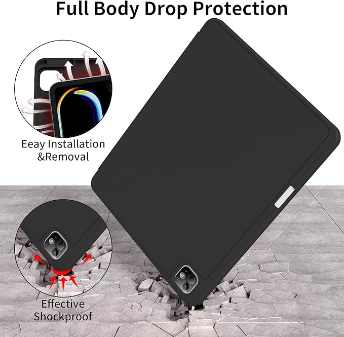 for iPad Pro 13 inch Case (M5/M4) 2025/2024 Slim Protective Cover with Pencil Holder Soft TPU Back Cover Trifold Stand Auto Wake/Sleep A2925 A2926 A3007 A3362 A3359 (Black)