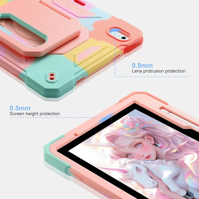 for iPad Air 11 Case (M3) 2025/ iPad Air 11 Case 2024 (M2) with Pen Slot/360 Rotating Grip Magic StandKeychain/Shoulder StrapFull-Body Rugged Cover for iPad Air 6th Generation (Colorful)