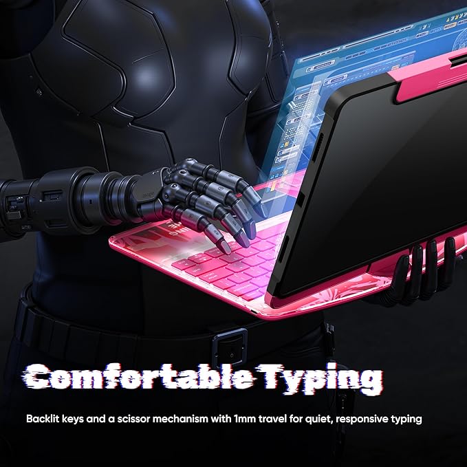 KITONE Transparent Case with Wireless Keyboard for iPad 11th Gen 11-in.(A16 2025) 2022 iPad 10th Gen 10.9-in 7 Colors Backlight Trackpad 360°Rotating Stand Tech Style