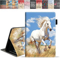Case for Amazon Kindle Fire 7 Tablet (7 9th/7th Generation 2019/2017 Release) Slim PU Leather Cover with Card Slot &amp Auto Wake/Sleep Running White Horse
