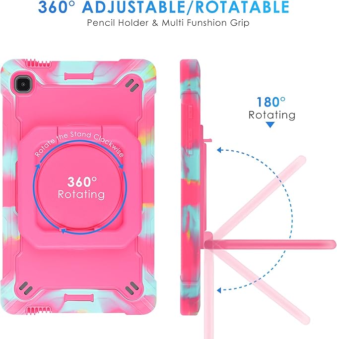 DETUOSI Case for Samsung Tab A7 Lite 8.7 inch 2021 Release SM-T220/T225/T227u Shockproof Protective Cover for Galaxy Tab A7 Lite 8.7 inch (360°Rotatable Stand &amp Shoulder Strap) Camouflage Rose R