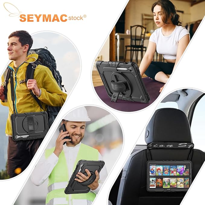 SEYMAC stock Case for Samsung Galaxy Tab S10 Lite / S10 FE / S9 FE 5G / S9 Tablet Case 10.9''/ 11'' Protective with Screen Protector Pen Holder 360 Rotate Stand Hand Strap Shoulder Strap Black1