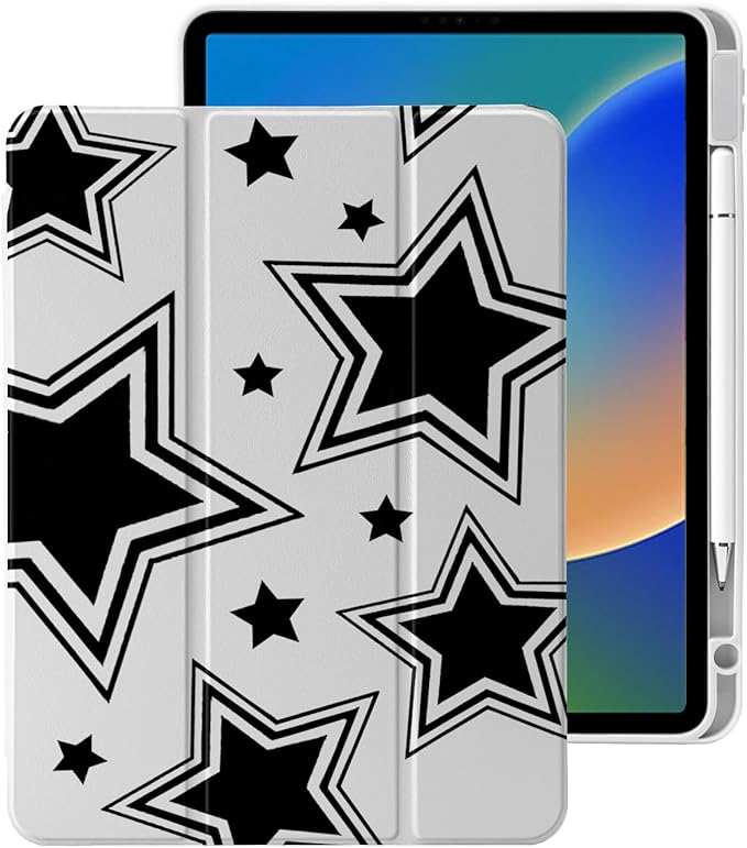 Cute Y2K Star for iPad Pro 11 Inch Case (M5/M4) 2025/2024 with Pencil Holder Auto Sleep/Wake Grey Leather Clear Acrylic Back Cover