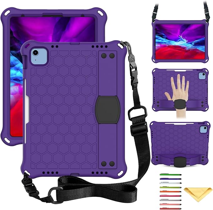 for iPad Air 11 inch M3/M2 Case 2025/2024 &amp iPad Pro 11 M4 (2024) &amp iPad (A16) 11th Gen 11 Inch 2025/iPad 10th Gen Cover 10.9 2022 with Stand/Pencil Holder/Hand Strap/Shoulder Strap Purple