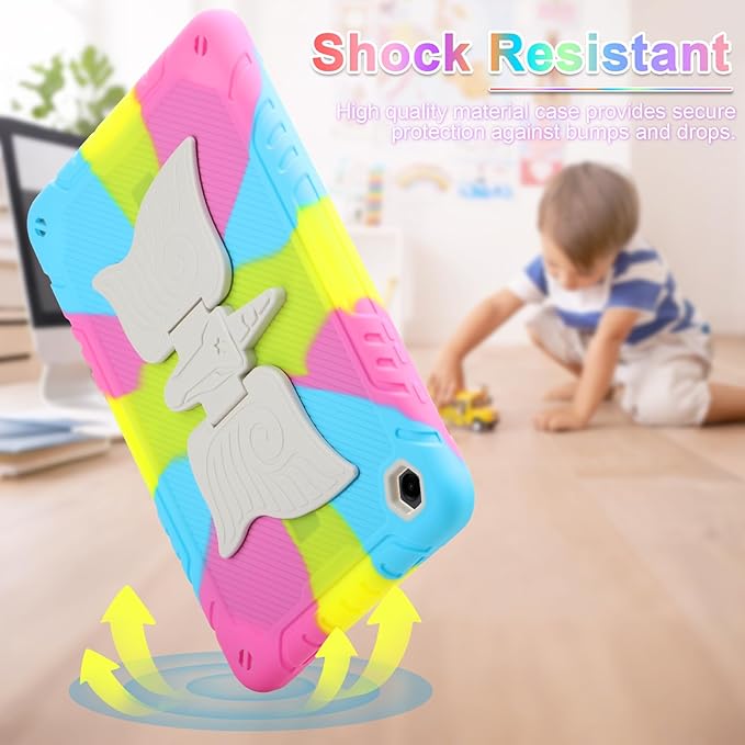 for Samsung Galaxy Tab A9 Plus Case for Samsung Tablet 11 inch Cover with Tempered Glass Screen Protector Shoulder Strap Shockproof for Galaxy Tab A9 Plus Tablet Case Kids Girls Colourful Unicorn