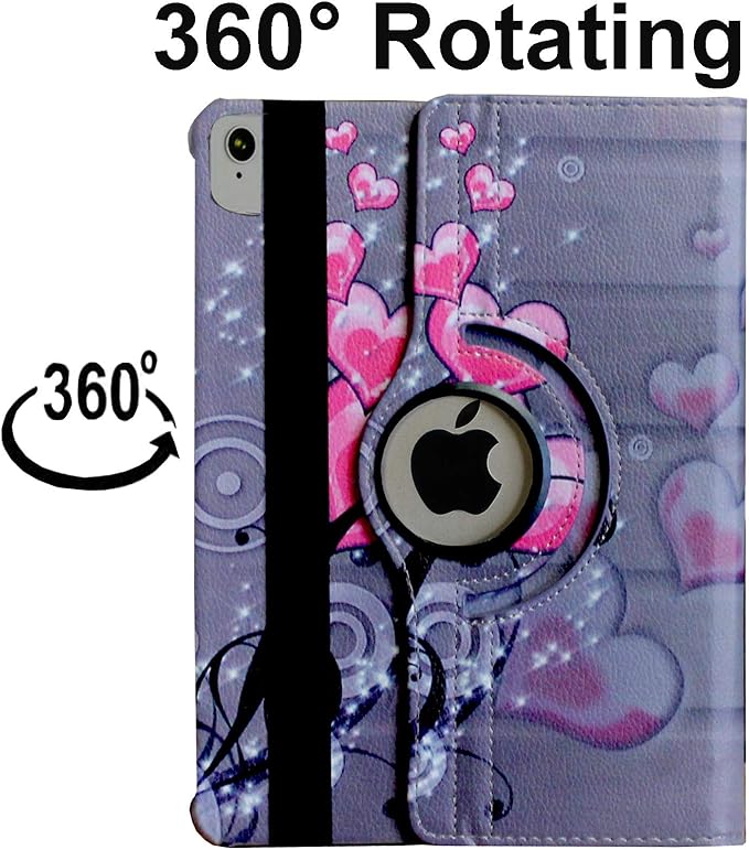 Case for iPad Air 11” M3 2025/Air 11” M2 2024/10.9 inch Air 5 2022/Air 4 2020 Rotating Stand Smart Magnetic Cover Air 5th/4th Generation A2902 A2903 A2588 A2589 A2316 A2324 (Heart Flower)