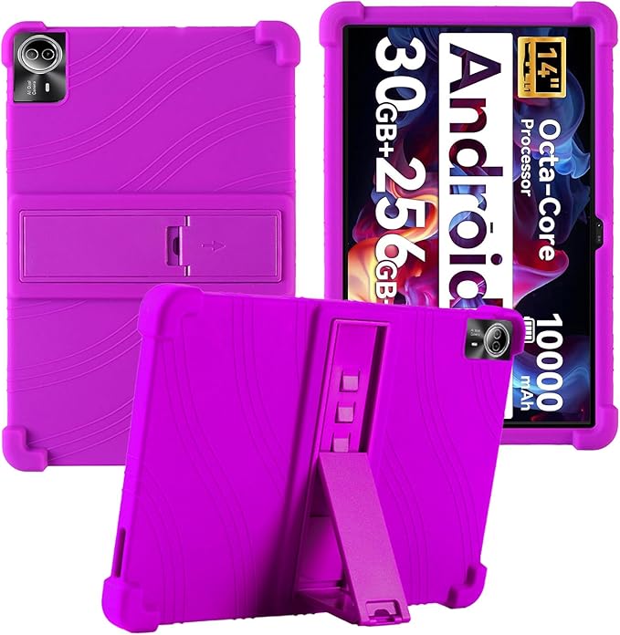 for Urao G140L 14 Inch Tablet CaseBOVUGAC Soft Silicone Adjustable Stand Shockproof Kids Friendly for Higrac G140L 14 Tablet(Purple)