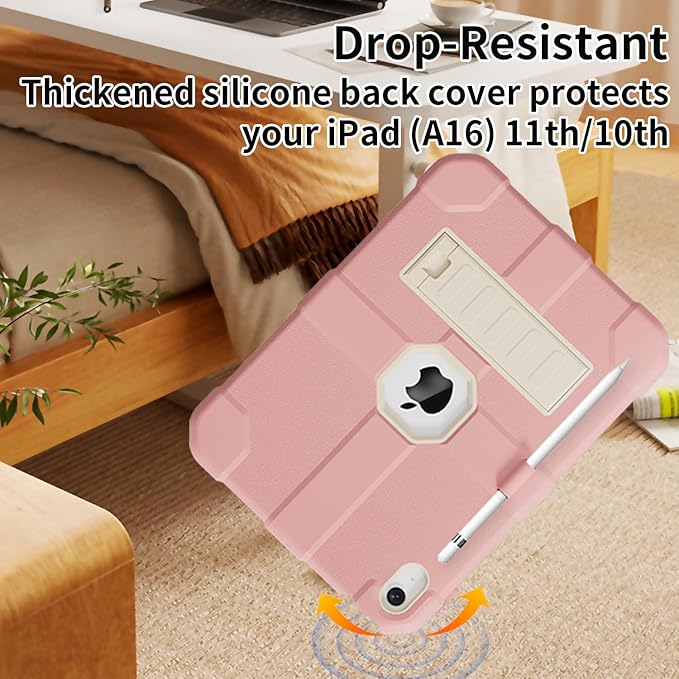 Case for iPad (A16) 11th Generation 11 Inch 2025 / iPad 10th Generation 10.9 Inch 2022 Rugged Heavy Duty Protective Cover [Built-in Pencil Holder ] for iPad 11/10 Gen (Pink)