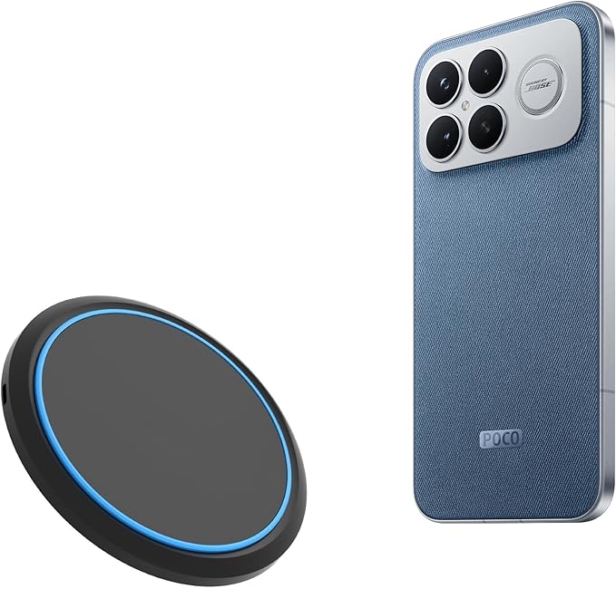 BoxWave Charger Compatible with Poco F8 Ultra - SwiftCharge PowerDisc Wireless Charger (15W) Qi Wireless 15W Circular Desktop Charger - Jet Black