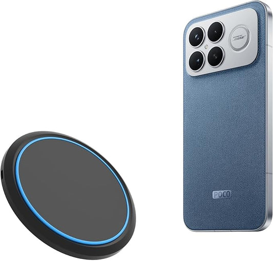 BoxWave Charger Compatible with Poco F8 Ultra - SwiftCharge PowerDisc Wireless Charger (15W) Qi Wireless 15W Circular Desktop Charger - Jet Black