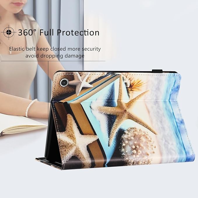 Case for Amazon Kindle Fire Max 11 Tablet (13th Generation2023 Release) 11 with Pencil Holder &amp Folio Stand Magnetic Smart PU Leather Shockproof Cover [Auto Sleep Wake] Beach Starfish