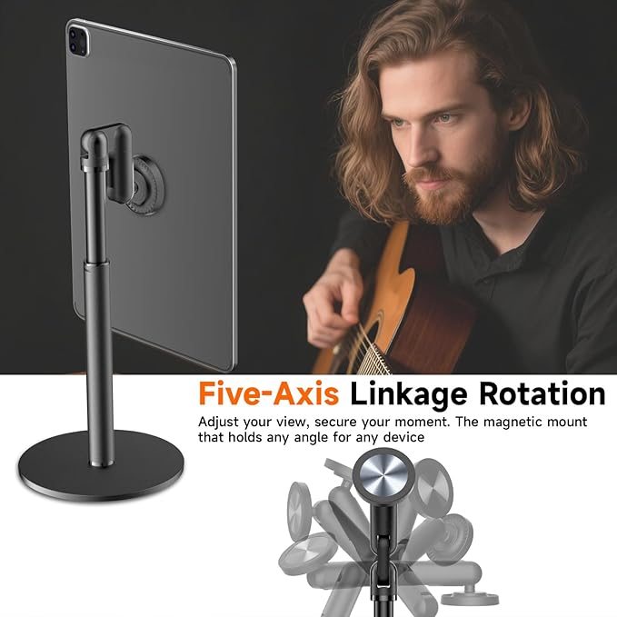 360° Rotating Magnetic Phone Stand for MagSafe 2 in 1 Adjustable Tablet Stand &amp Cell Phone Stand Aluminum Phone Holder for Desk Compatible iPhone 17 16 15 14 13 12 Pro Max and IPad Black