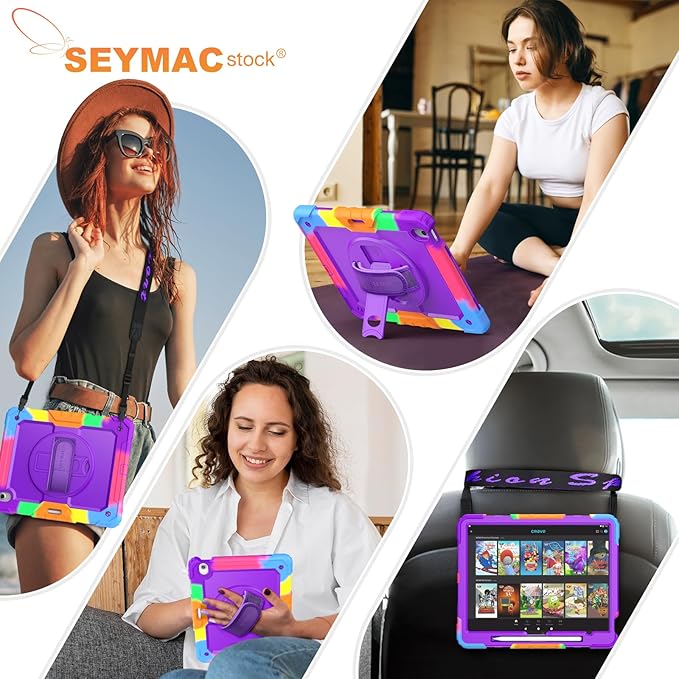 SEYMAC stock Case for iPad Air 13-inch M4-M2 2026-2024 (Gen 8-6) Shockproof Heavy Duty Case with Screen Protector Pencil Holder Rotating Stand Hand Strap Shoulder Strap Purple