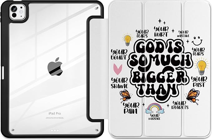 Case for iPad Pro 13 inch (M5) 2025 (M4) 2024 Release with Pencil Holder -Creative Inspiring Design Trifold Cover with Soft TPU Bumper Clear Back Auto Sleep/Wake for Students Creative slogans