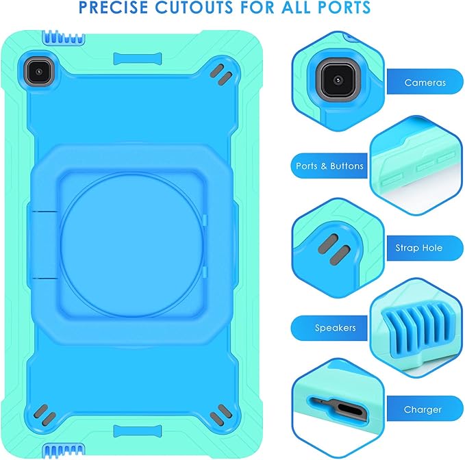 DETUOSI Case for Samsung Tab A7 Lite 8.7 inch 2021 Release SM-T220/T225/T227u Shockproof Protective Cover for Galaxy Tab A7 Lite 8.7 inch (360°Rotatable Stand &amp Shoulder Strap) Mint Green &amp