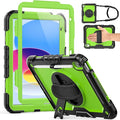 Weuiean Case for iPad A16 11th/10th Generation 11/10.9 Military-Grade Heavy-Duty Shockproof Cover with 360° Rotating Stand Built-in Pencil Holder &amp Adjustable Hand/Shoulder Strap - Green+Black