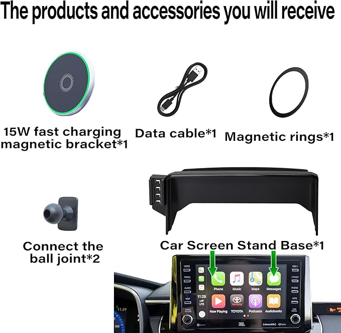 Wireless Charger Car Phone Holder for Toyota Corolla 2019-2026 / Corolla Cross 2022-2026 Accessories Apply to 8 Inch Screen Fixed Clip 360° Rotation Cell Phone Mount