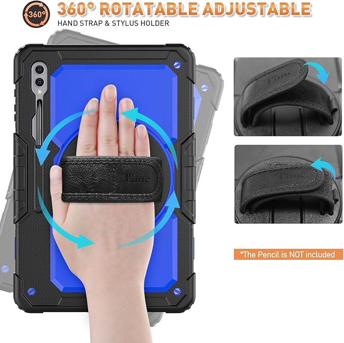 Timecity Case for Samsung Galaxy Tab S10 Ultra/ S9 Ultra/ S8 Ultra Tablet Case 14.6''- Heavy Duty Protective Cover with Screen Protector Stand Shoulder Strap &amp S Pen Holder | Kids-Friendly Blue