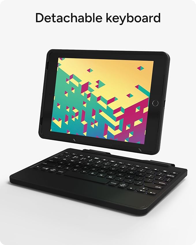 ZAGG Rugged Book Detachable Case with Magnetic-Hinged Backlit Keyboard for iPad Air/Air 2/9.7/9.7 Pro - Multi-Device Bluetooth Pairing - USB-C to USB-C Cable Included Black