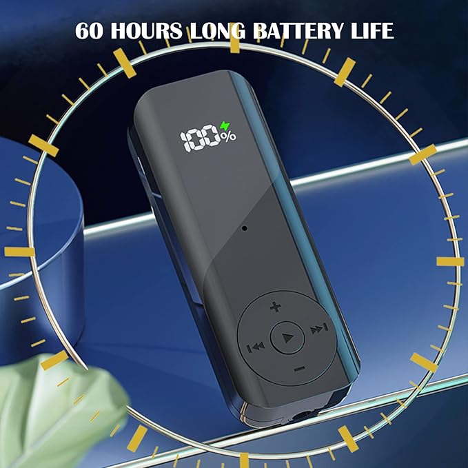 Bluetooth 5.2 Adaptor for Wireless Headphones 60H Battery Life Bluetooth Receiver with LED Digital Display &amp Noise Cancelling Mic Wireless Audio Receiver for Speakers Car/Home Stereo
