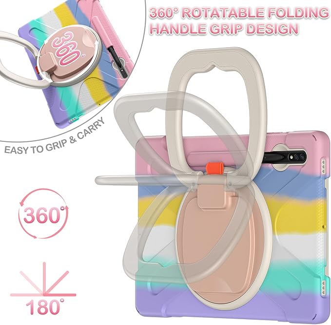 BATYUE Case for Samsung Galaxy Tab S10+ Plus /S9 FE+ Plus /S9+ Plus /S8+ Plus /S7+ Plus /S7 FE 5G 12.4 inch Shockproof Protective Tablet Case with Shoulder Strap Kickstand Pink