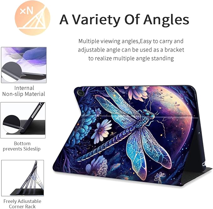 Tablet Case for All-New Amazon Kindle Fire HD 10 Tablet (13th Generation 2023 Release) - Auto Wake/Sleep Shockproof Full Body Rugged Cover Soft TPU Smart Stand Case Purple Dragonfly