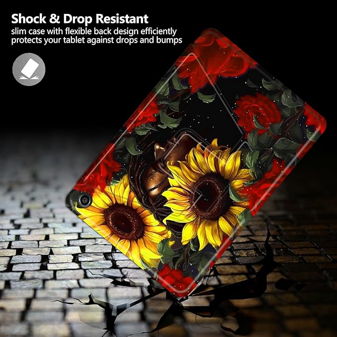 Case for Kindle Fire HD 8 &amp Fire HD 8 Plus Tablet (12th /10th Generation 2024/2022/2020 Release) Sunflower Theme 360 Degree Rotating Stand Protective Cover with Auto Sleep/Wake
