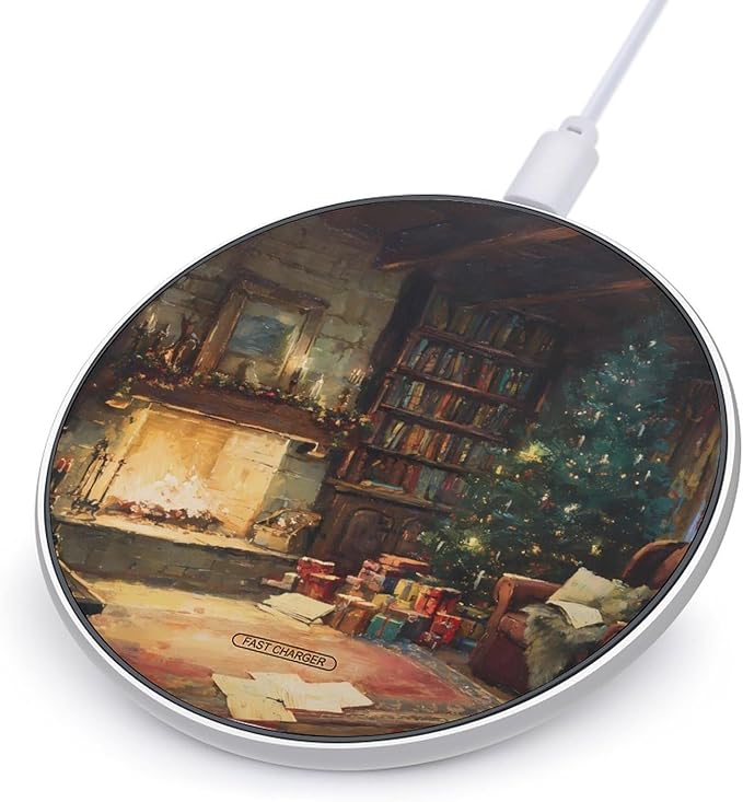 Christmas Tree Fireplace Scene Fast Portable Charger 10W Funny Graphic Phone Charging Pad with USB Cable