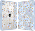 Tuiklol for iPad Pro 11 Inch (M5 2025 / M4 2024) Case Buit-in Pencil Holder with Slim Clear Back Cover Protection Trifold Stand-Auto Wake/Sleep Tablet Case Black Flower Blue Butterfly
