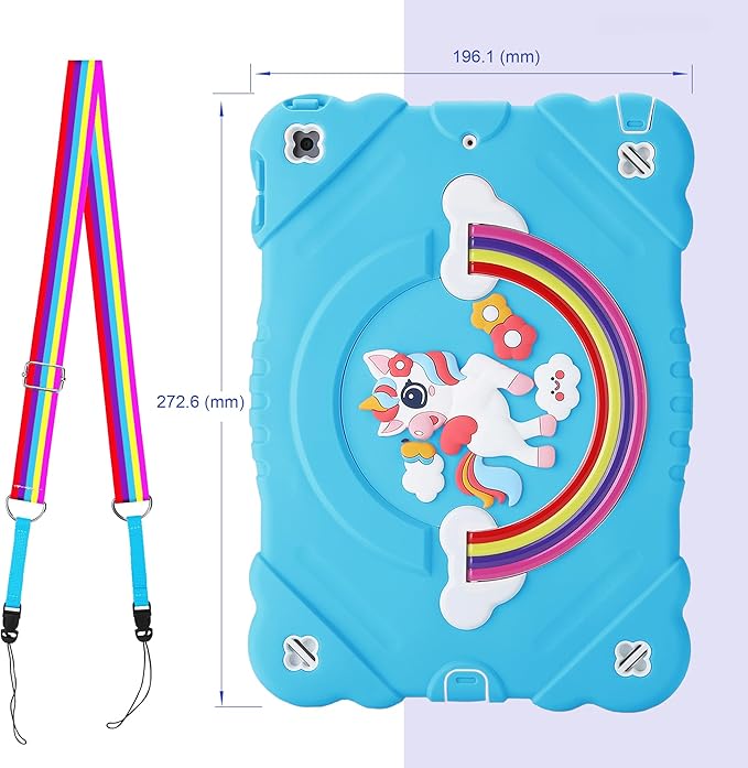 XZC Case for iPad 9th/8th/7th Generation 2021/2020/2019(10.2 inch) Unicorn Cute Cover Heavy Duty Shockproof Protective Case with Built-in Stand Strap for Kids Girls Women (Light Blue)