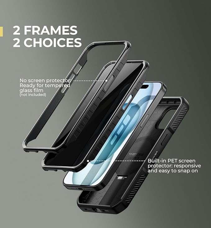 Dexnor for iPhone 15 Case with Slide Camera Cover &amp Adjustable Kickstand &amp Privacy Screen Protector Compatible with MagSafe Rugged Bumper Case Heavy-Duty Magnetic Protective Cover 6.1 InchBl