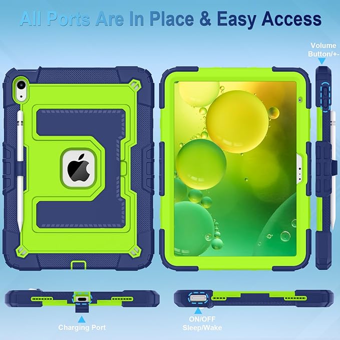 WESOROL Case for iPad A16 11th Generation 11 Inch (2025) iPad 10th Generation 10.9 Inch (2022)i Pad A16 Case Military Grade Shockproof Cases with Pencil Holder Shoulder StrapNavy Green