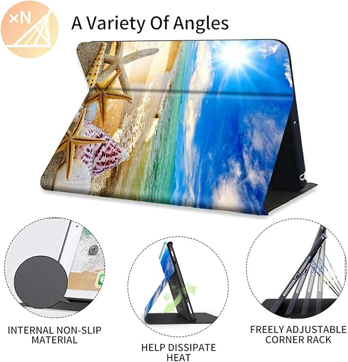 Case for All Amazon Kindle Fire 7 Tablet (9th/7th/5th Generation 2019/2017/2015 Version) Multi-Angle Anti Slide Folio Stand Smart Cover for Amazon Kindle Fire 7 inch - Beautiful Beach Seashells