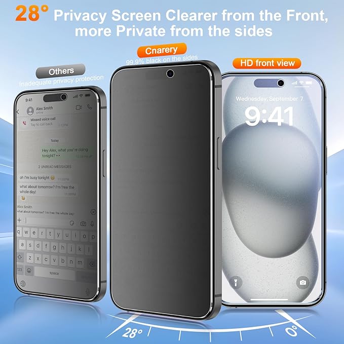 2 Pack matte privacy Screen Protector for iPhone 15