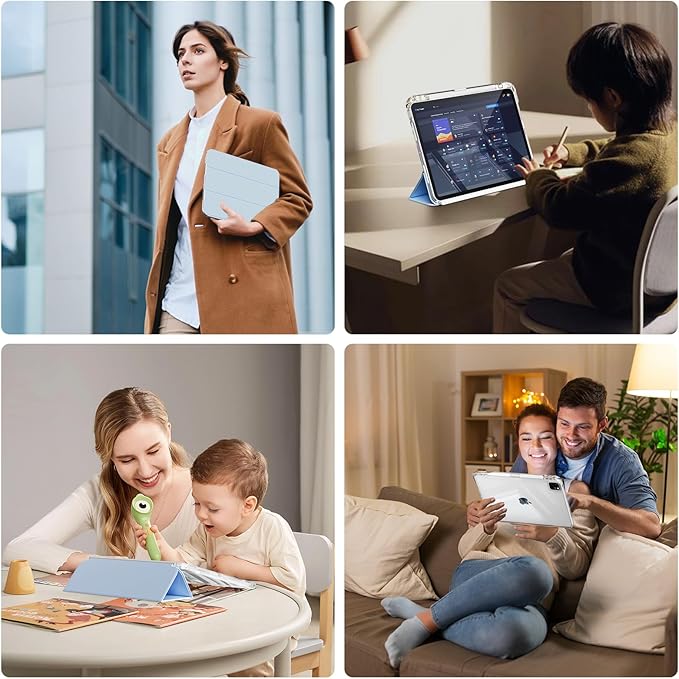 Case for iPad Air 13 Inch M3/M2 (2025/2024) &amp Pro 12.9 Inch 6th/5th/4th/3rd Generation 2022/2021/2020/2018 with Pencil Holder 2 in 1 Detachable Trifold Sliding Cover with Clear Back Shell Blue